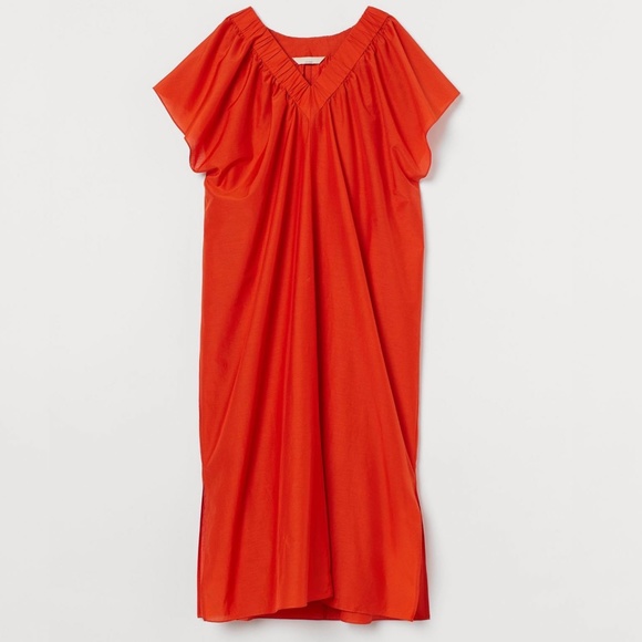 H&M Trend Premium Silk Blend Kaftan Dress Orange L - Picture 2 of 3